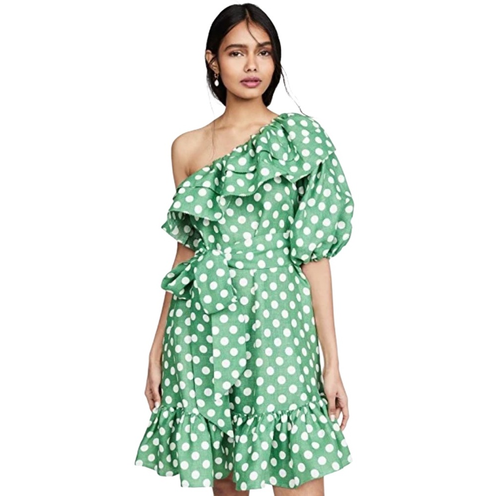 Lisa Marie Fernandez Polka Dot One Shoulder Ruffle Linen Dress Kentucky Derby